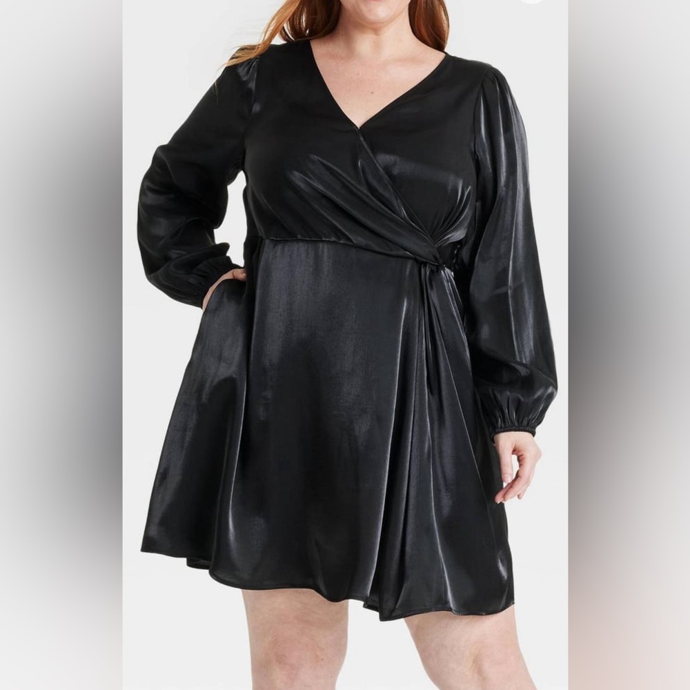 Shimmering Black Faux Wrap Dress